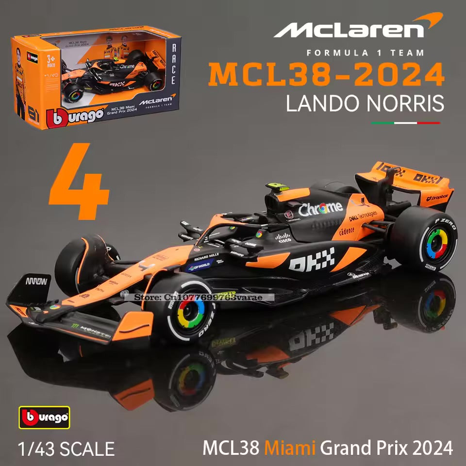 1:43 2024 F1 Mclaren MCL38 Miami Grand Prix Alloy Car Miniature Diecast Model #4 Lando Norris